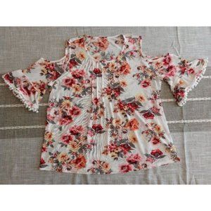 Cold Shoulder Short Sleeve Floral Blouse Top Size 1X